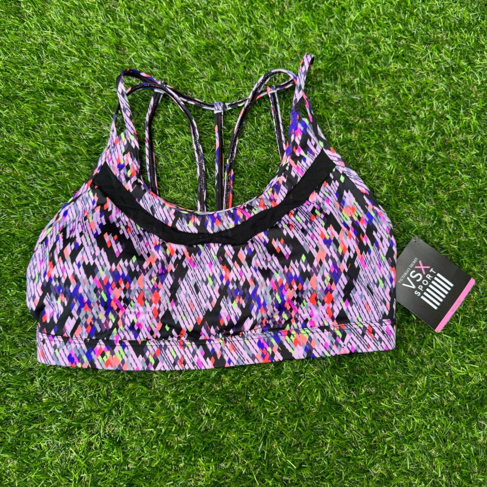 Victoria's Secret VSX Sport Sports Bra Medium Multicolor Strappy Mesh NWT